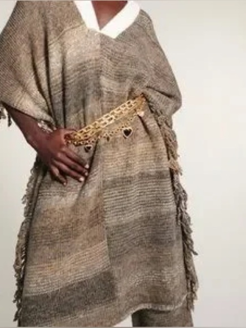 Zara Sz XS-S Wool Alpaca Blend Western Fringe Knit Long Poncho